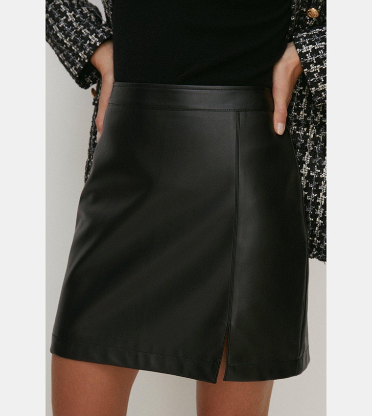 Oasis black faux 2024 leather seamed mini skirt