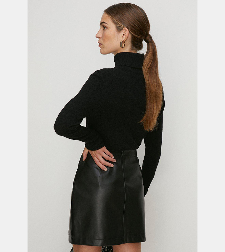 Oasis black faux clearance leather pencil skirt