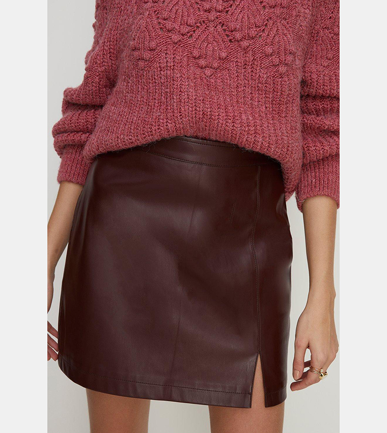 Oasis brown leather outlet pencil skirt