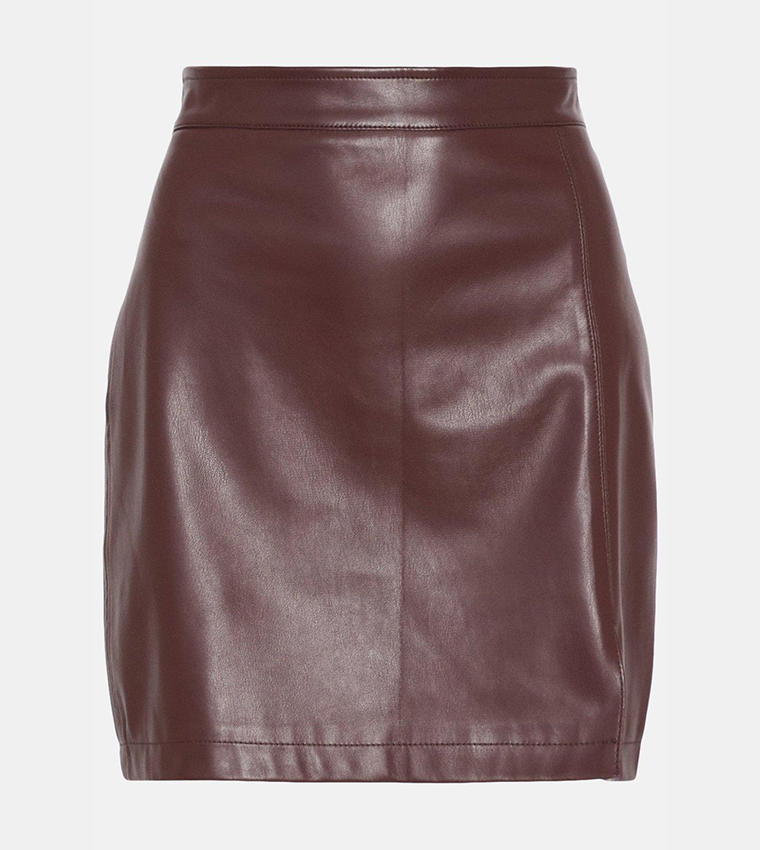 Burgundy leather cheap skirt xl