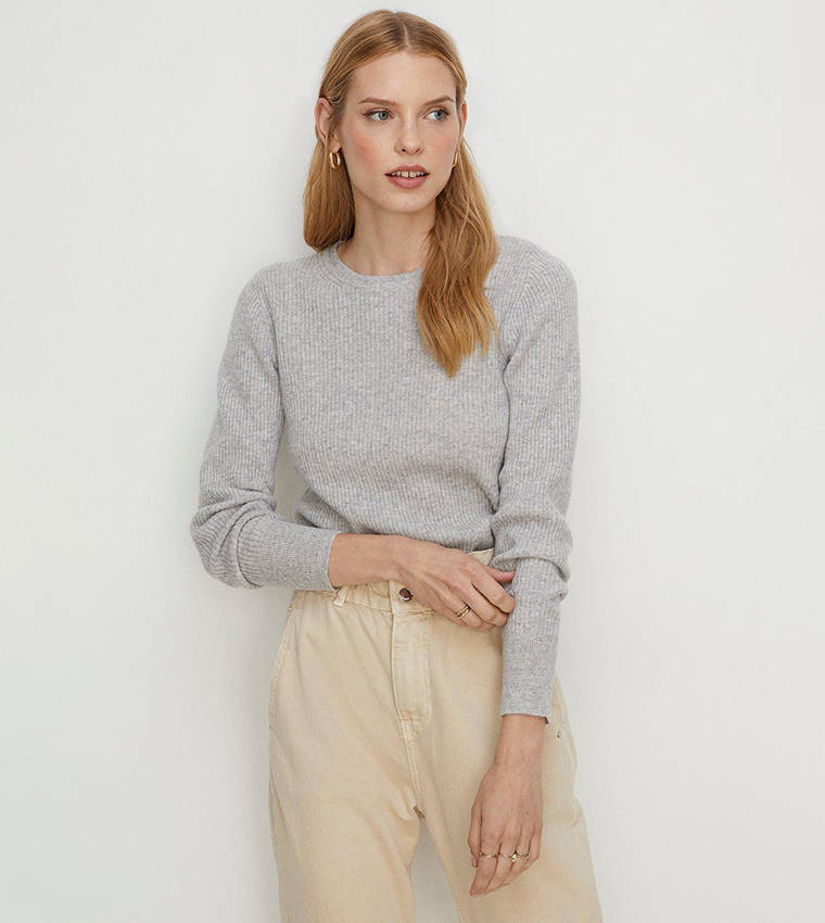 Oasis rib shoulder crew neck jumper in grey