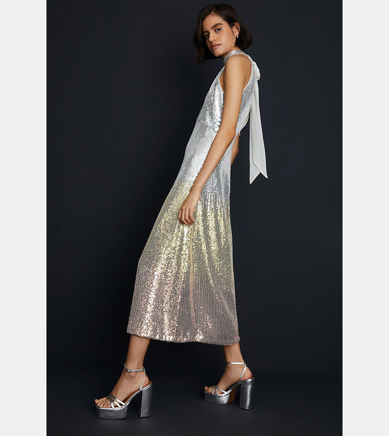 Buy Oasis Embellished Ombre Sequin Halter Midi Dress In Gold 6thStreet Kuwait