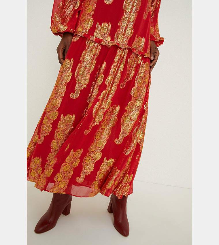 Buy Oasis Outlet Metallic Jacquard Volume Sleeves Midi Dress In