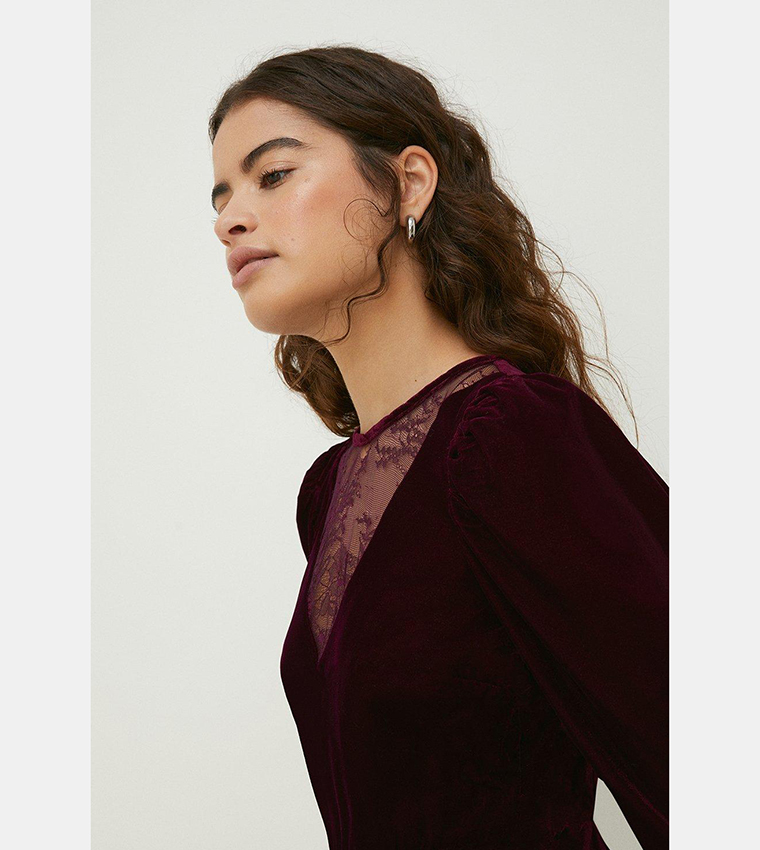 Lace Mix Velvet Skater Dress