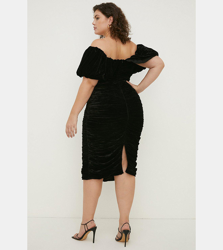 Buy Oasis Velvet Ruched Bardot Midi Dress In Black 6thStreet Qatar