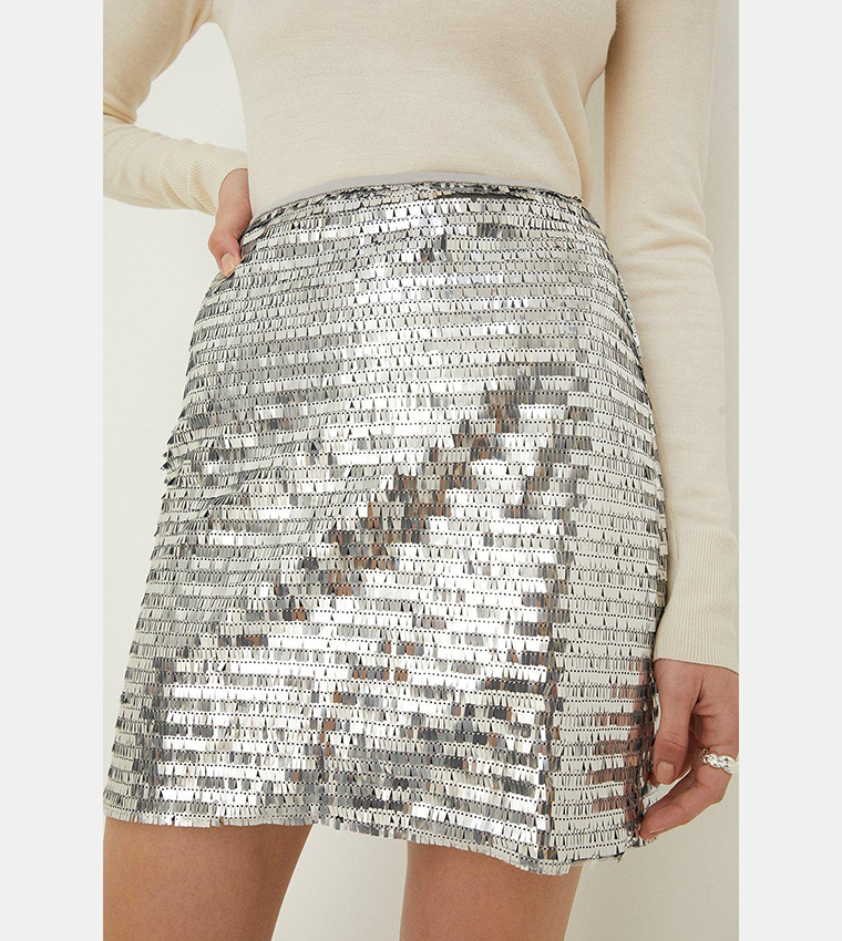 Oasis silver sequin skirt best sale