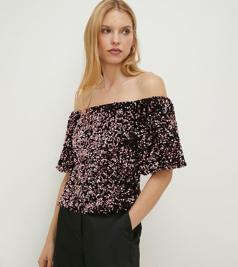 sequin bardot top