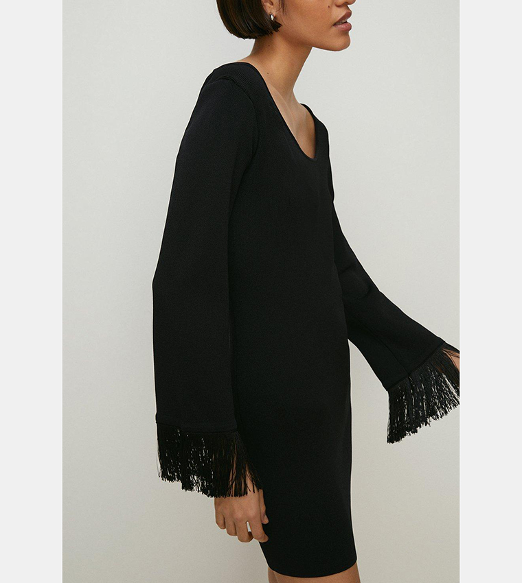 Oasis black 2024 fringe dress