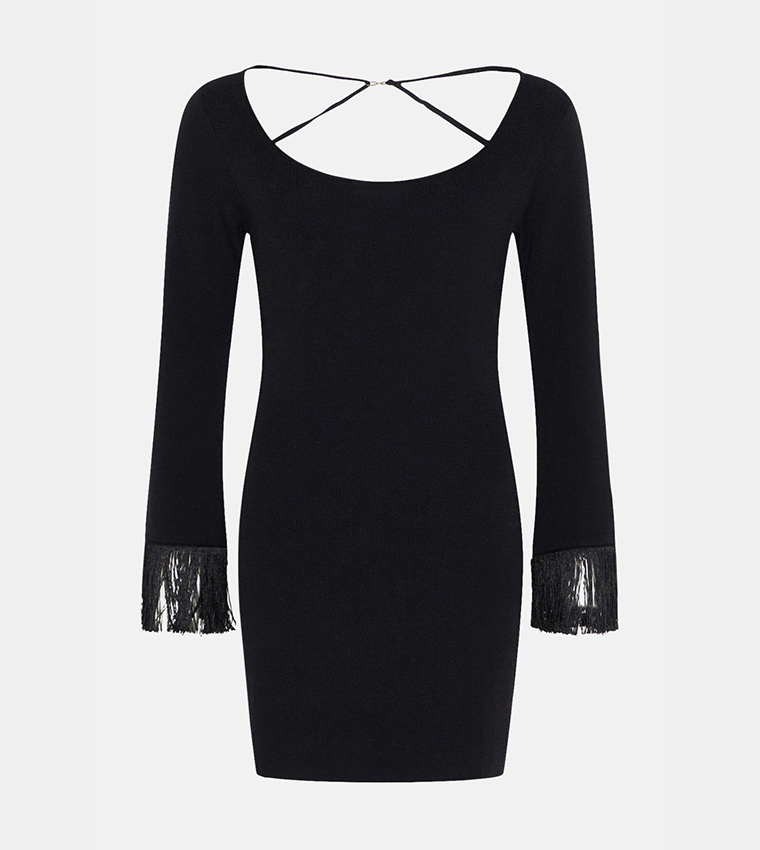 Oasis black fringe discount dress