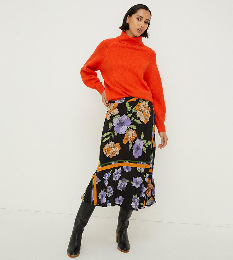 Buy Oasis Tiled Floral Split Front Midi Skirt In Black 6thStreet