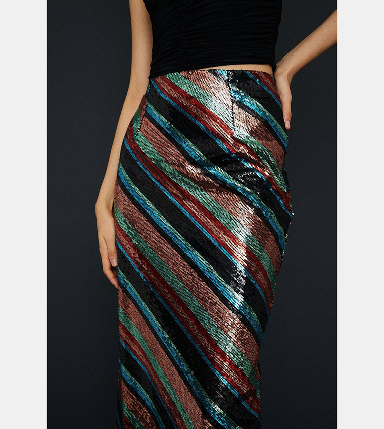 Buy Oasis Stripe Sequin Midi Skirt In Multiple Colors 6thStreet Oman