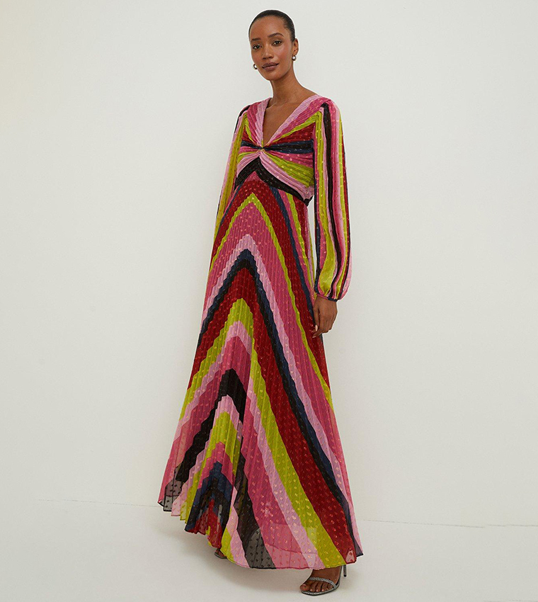 Buy Oasis Pleat Stripe Metallic Midi Dress In Pink 6thStreet UAE