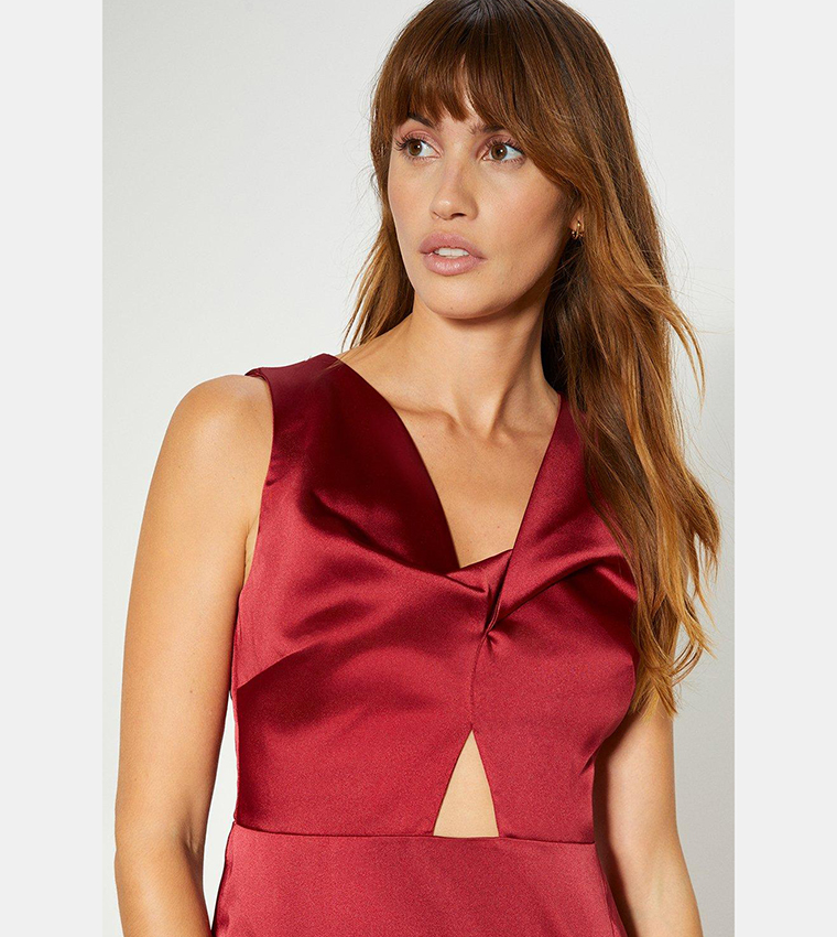 Buy Oasis Stretch Satin Twist Detail Midi Dress In Red 6thStreet Kuwait