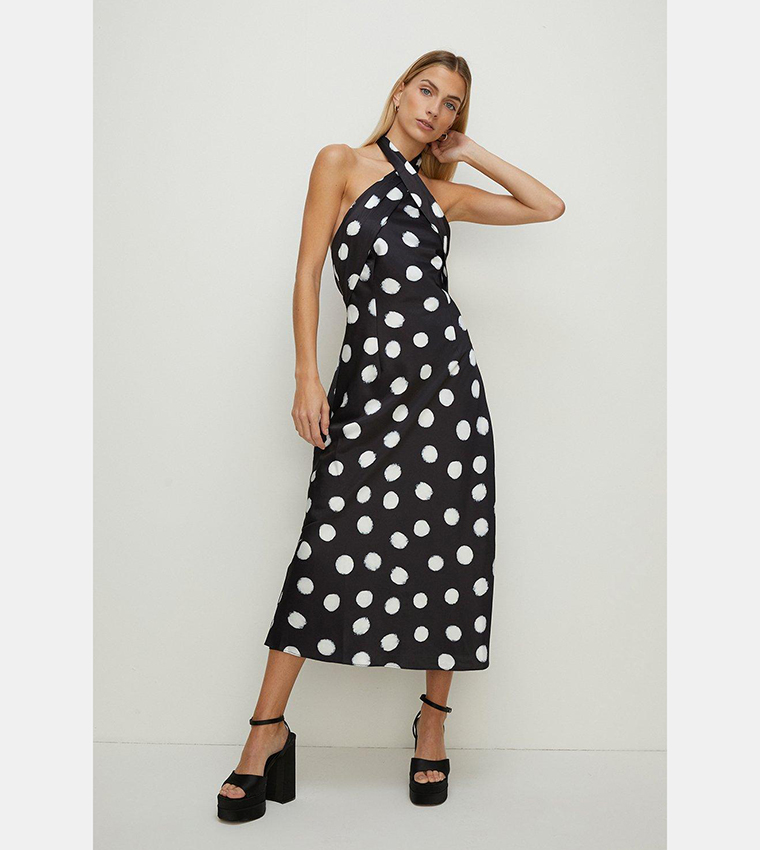 Oasis spot high neck hotsell midi dress