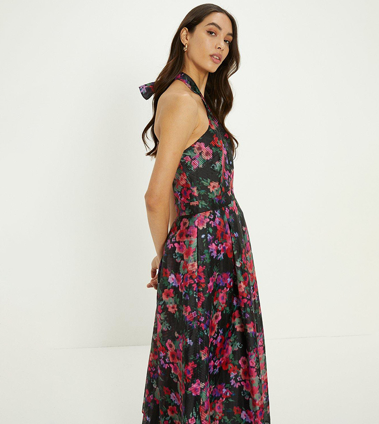 Buy Oasis Floral Striped Organza Halterneck Midi Dress In Multiple Colors 6thStreet Kuwait