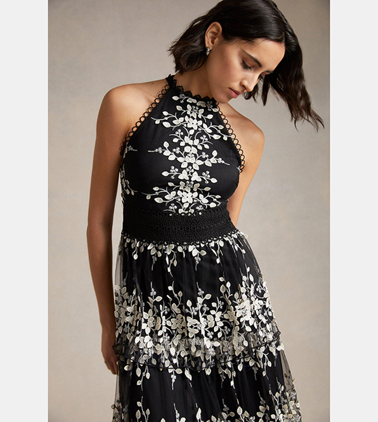 knee length dresses for ladies Rent Oasis Trailing Flower Printed Halter Midi Dress main image 0