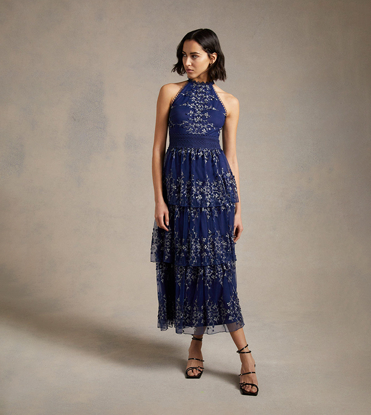 oasis embroidered dress Dahlia Hand-Beaded Backless Chiffon maxi dress – Dress to Impress Rentals main image 1