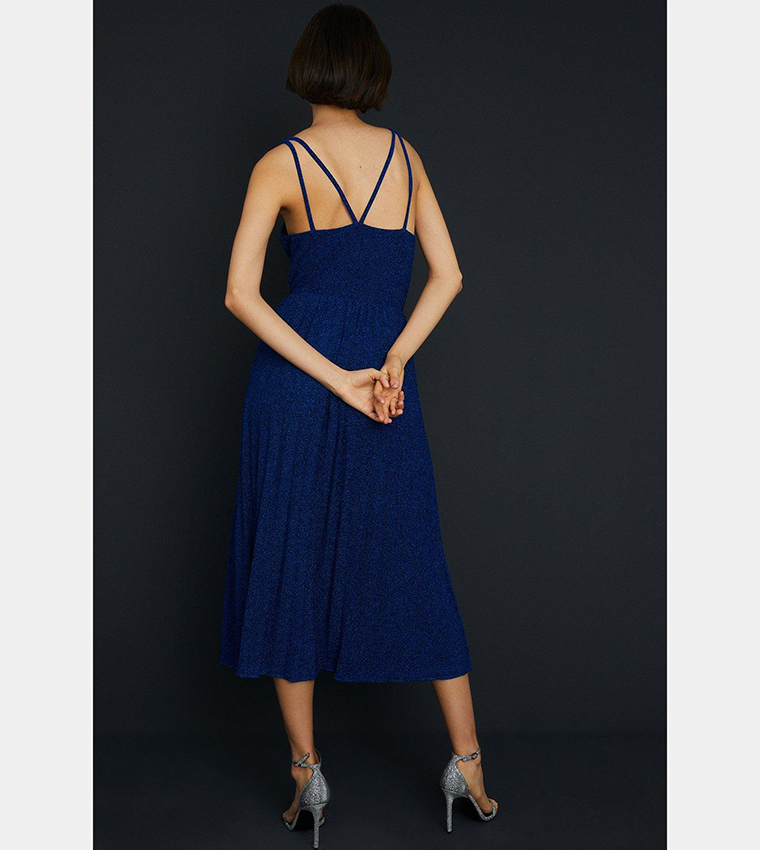 Buy Oasis Glitter Slinky Pleated Wrap Bodice Midi Dress In Blue | 6thstreet  Oman