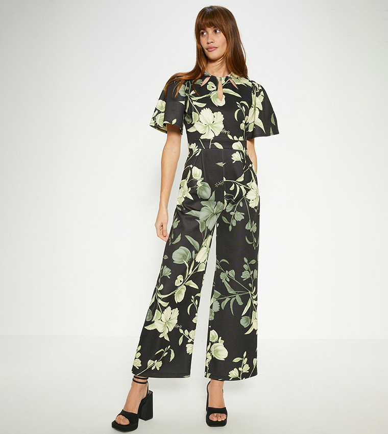 Buy Oasis Floral Printed Scuba Cut Out Jumpsuit In Green