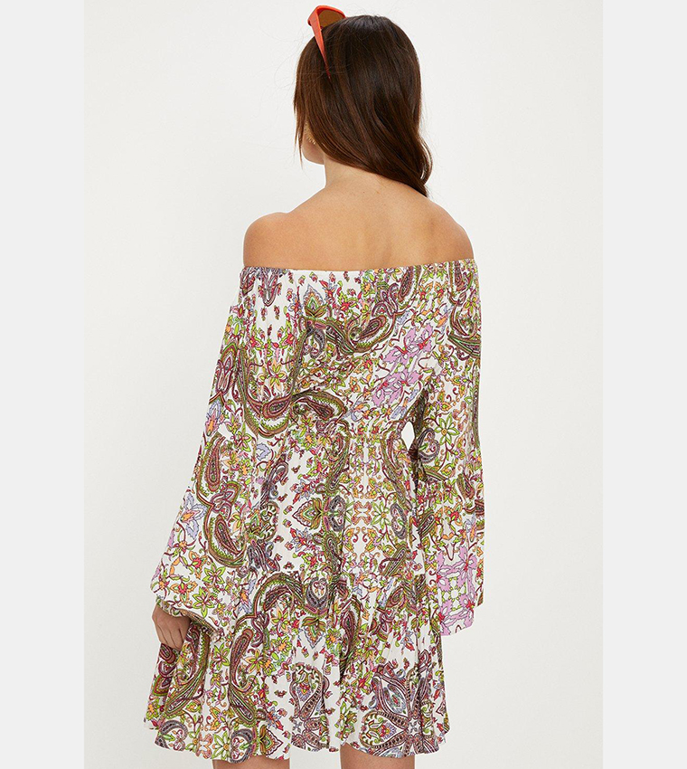 Paisley Border Print Off The Shoulder Dress main image 1