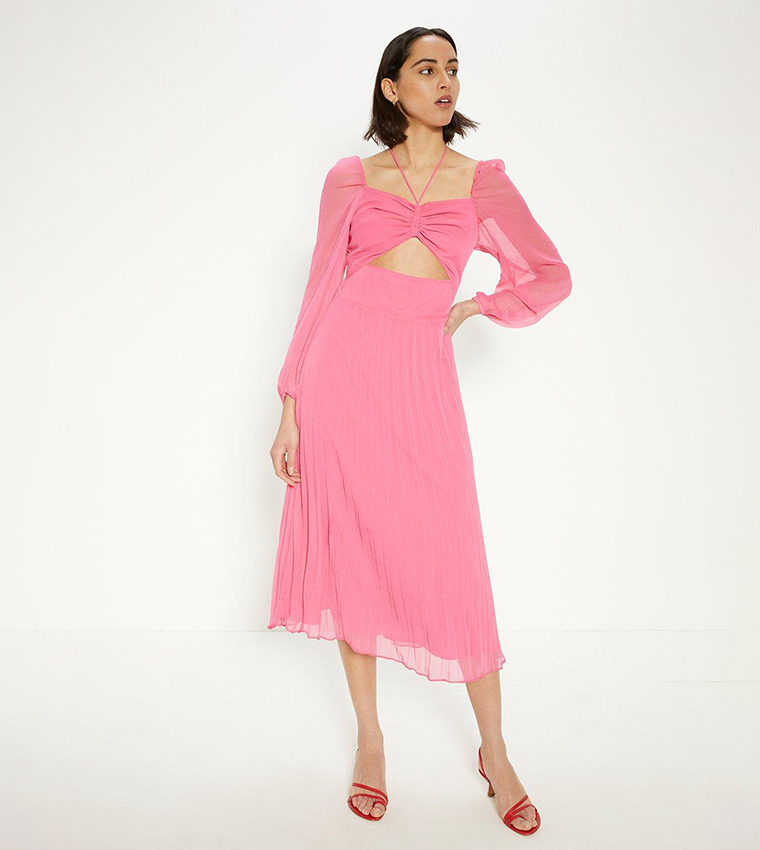 Fuchsia pleated chiffon midi dress best sale