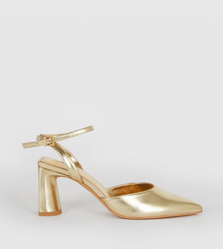 Buy Oasis Pointed Toe Block Heel Pumps In Gold 6thStreet Kuwait