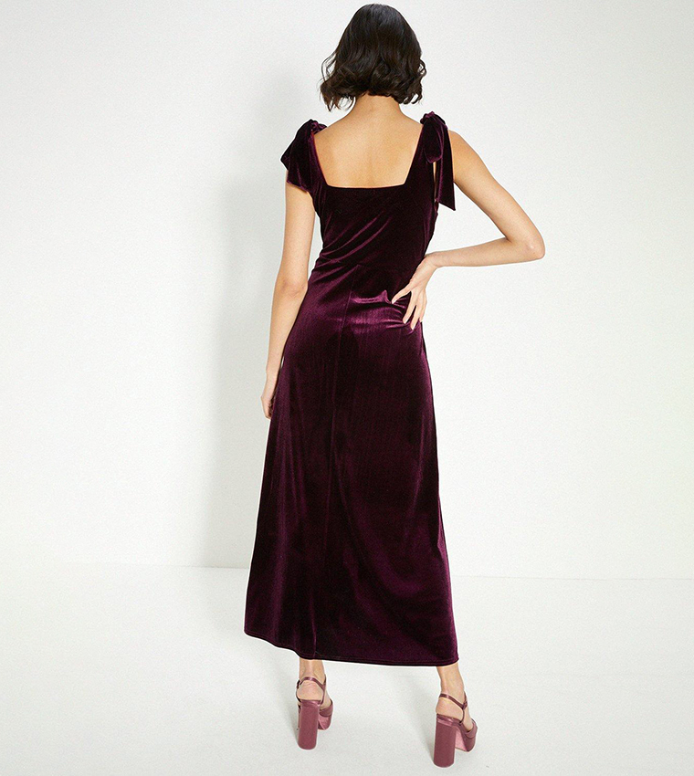 oasis burgundy velvet dress Velvet open back maxi dress – Ancosti main image 0
