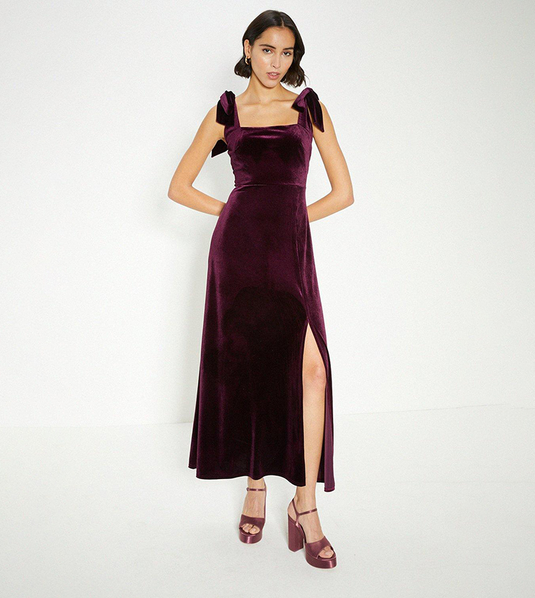 Buy Oasis Velvet Tie Shoulder Dress In Burgundy | 6thStreet Bahrain