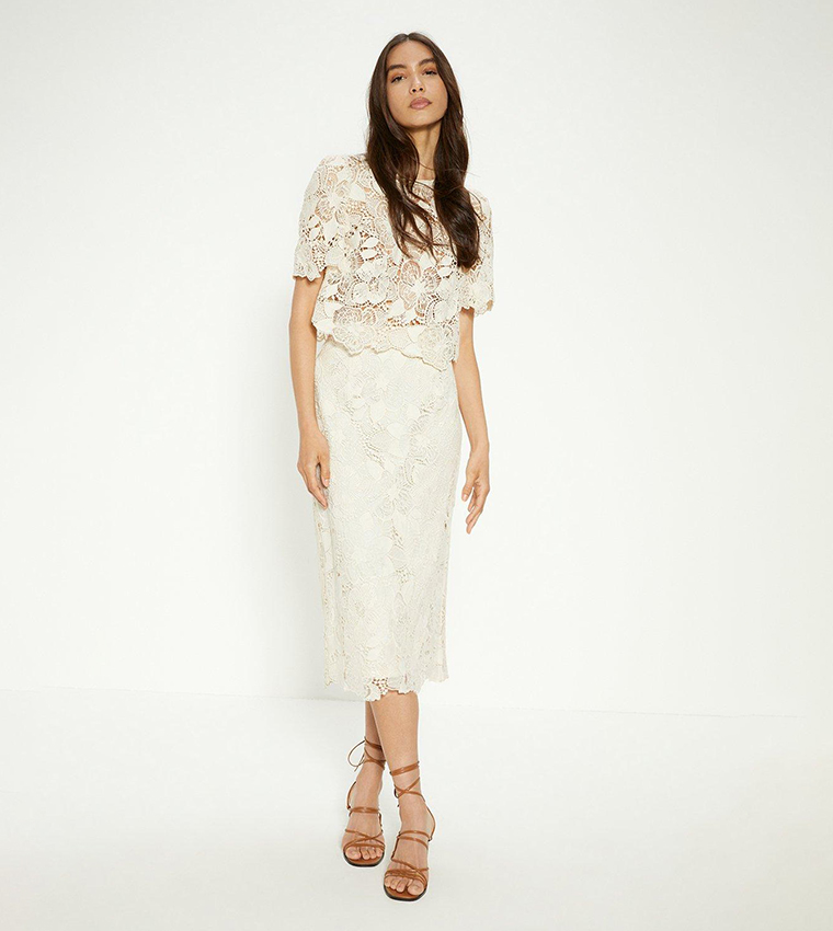 Buy Oasis Detailed Lace Pencil Skirt In White 6thStreet Kuwait