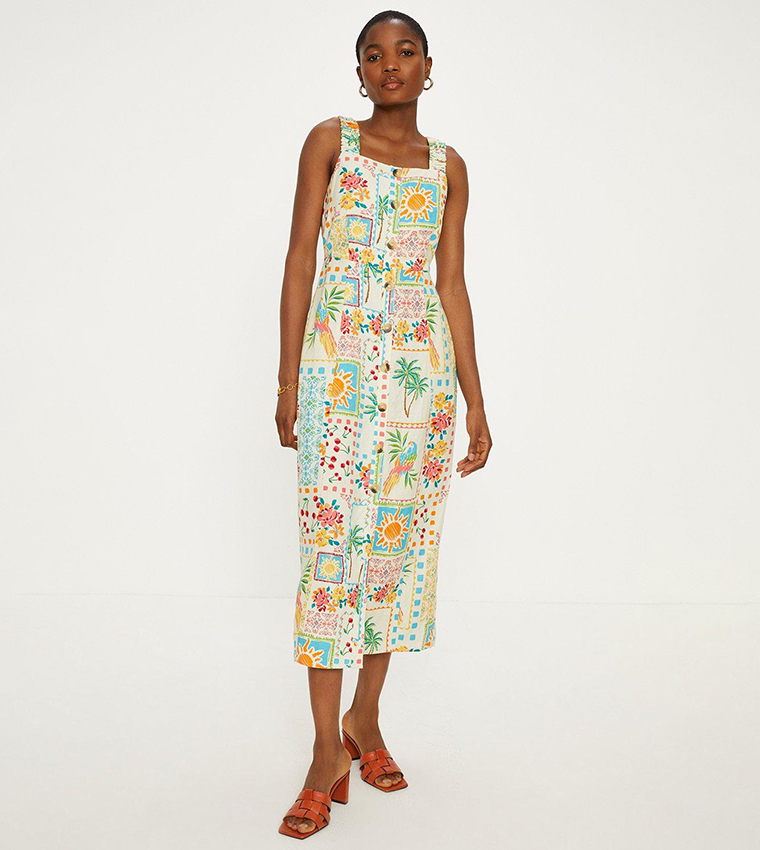 Oasis patch deals print tea dress