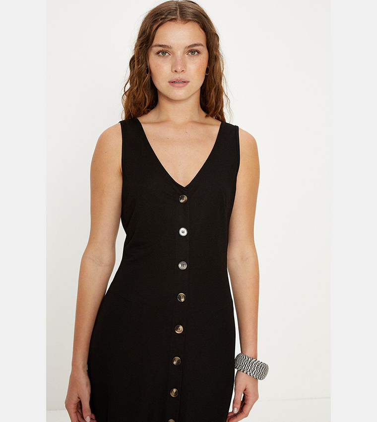 Buy Oasis Button Through Pique Midi Dress In Black | 6thstreet Kuwait
