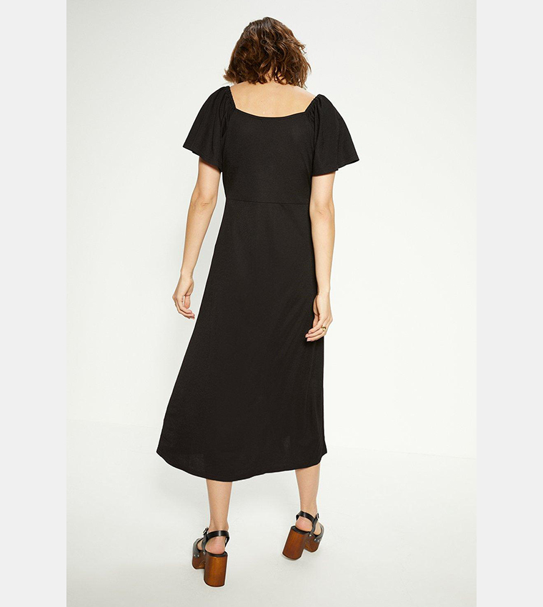 Buy Oasis Button Through Pique Angel Sleeves Midi Dress In Black |  6thstreet Kuwait