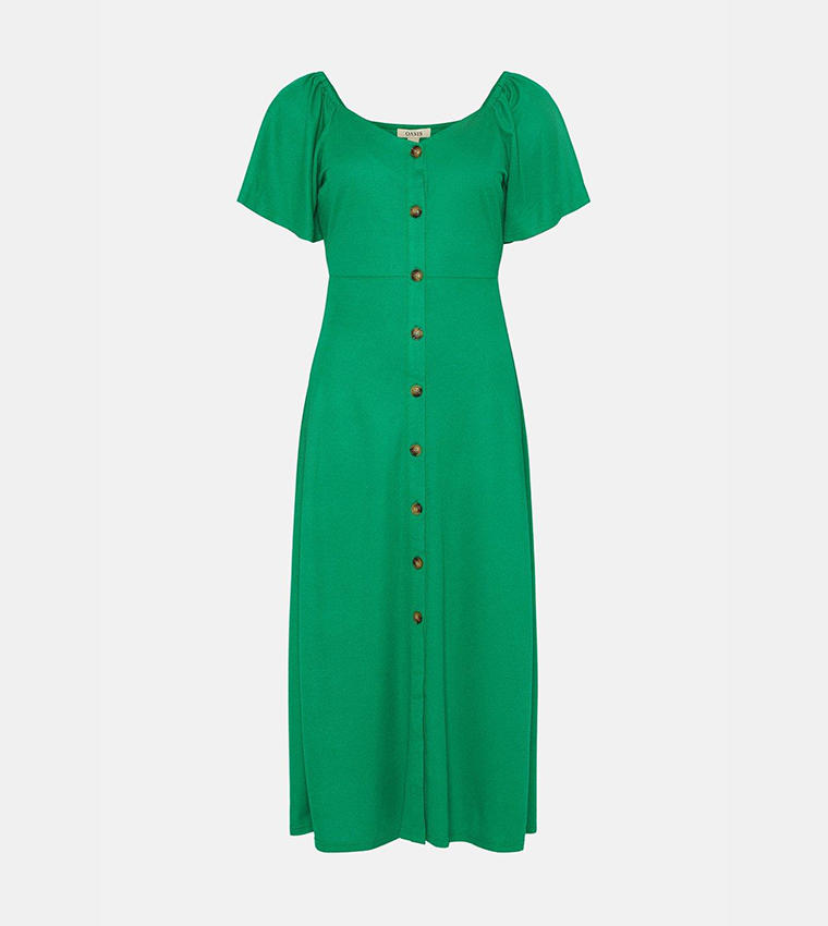 oasis button through midi dress Buy Oasis Button Through Pique Angel Sleeves Midi Dress In Green