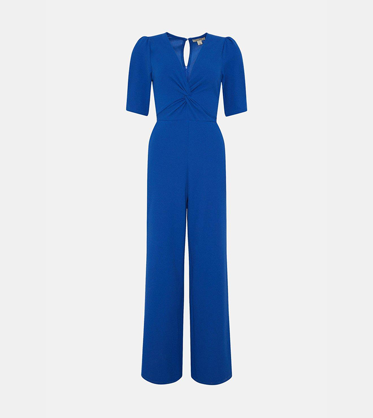 Oasis Twist Front Jersey Crepe Jumpsuit in Blue