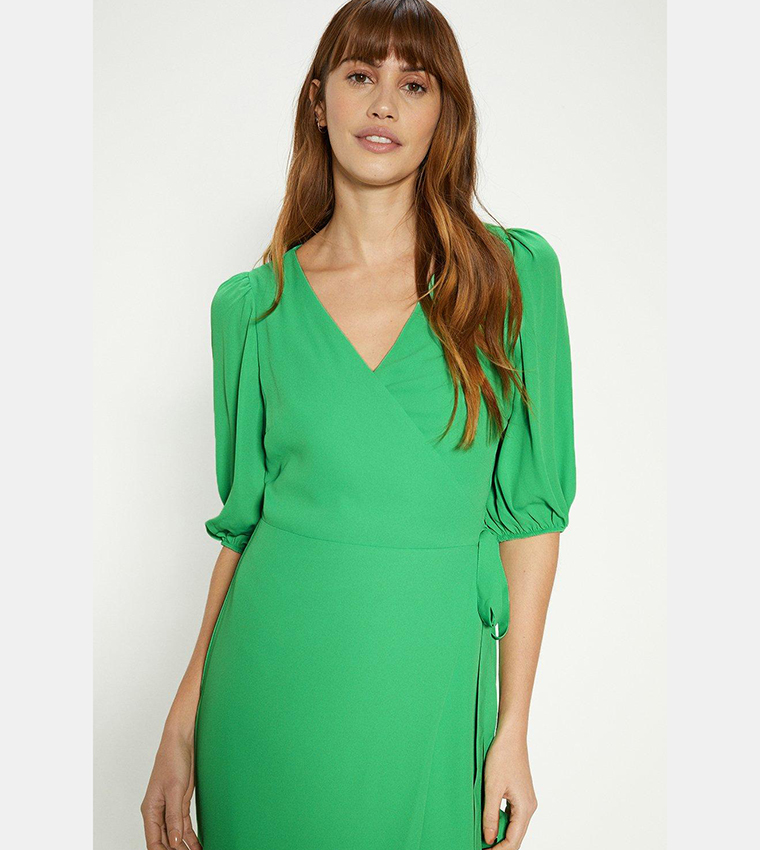Buy Oasis Short Sleeves Midi Wrap Dress In Green | 6thstreet Oman Buy Oasis Short Sleeves Midi Wrap Dress In Green | 6thstreet Oman