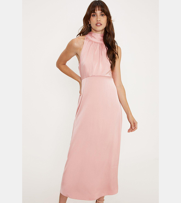 Satin Halterneck Midi Dress