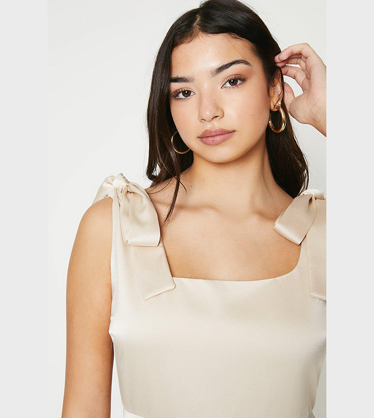 Satin Tie Shoulder Maxi Dress