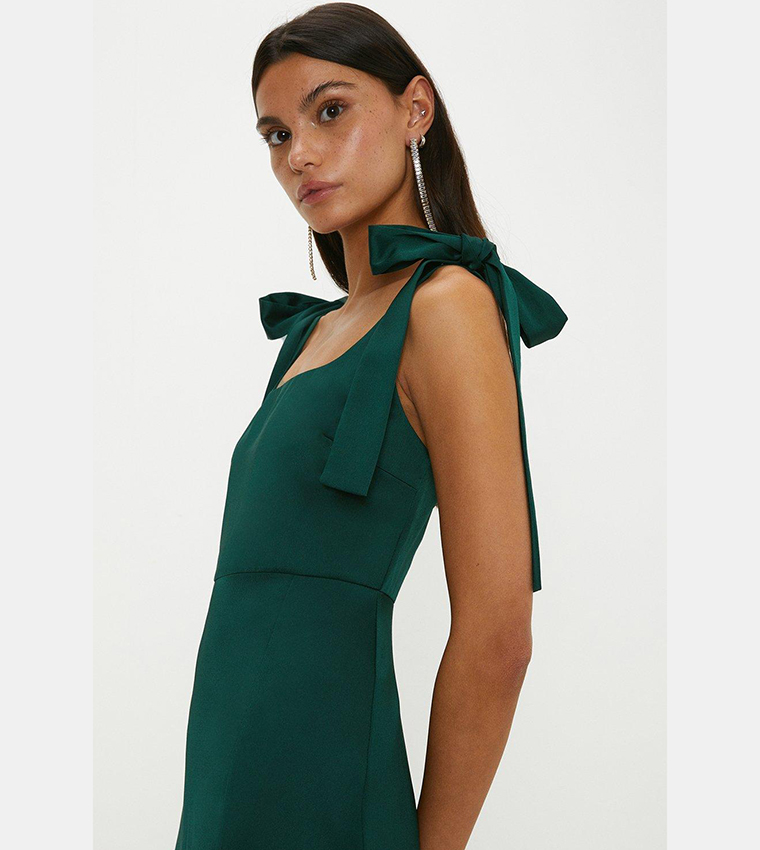 Satin Tie Shoulder Midi Dress