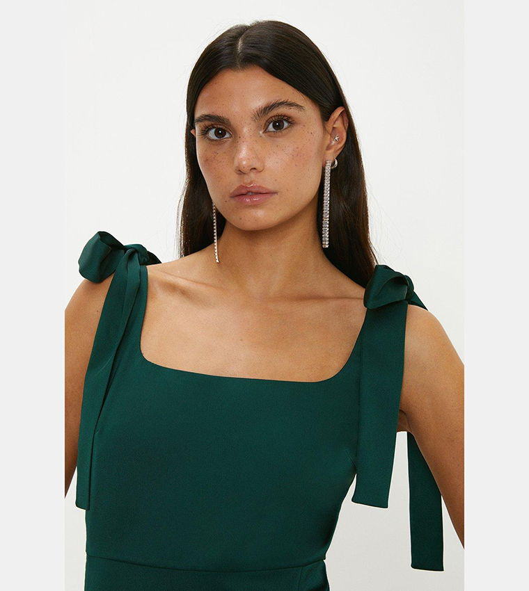 Satin Tie Shoulder Midi Dress