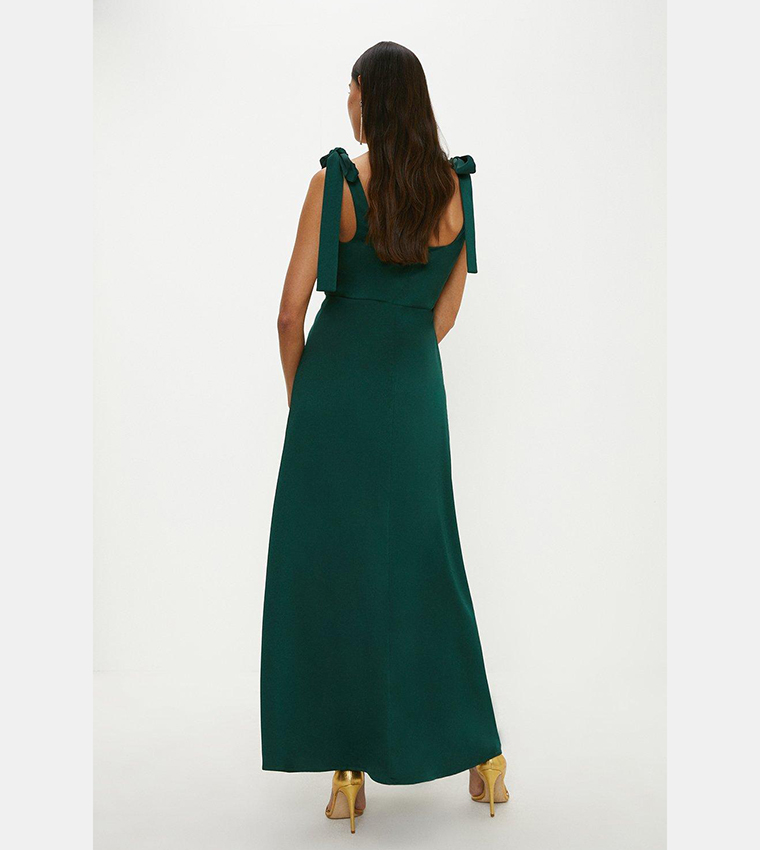 Buy Oasis Satin Tie Shoulder Midi Dress In Green | 6thstreet UAE