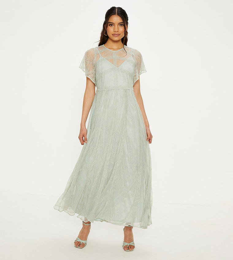 Buy Oasis Premium Delicate Lace Maxi Dress In Green | 6thstreet Bahrain