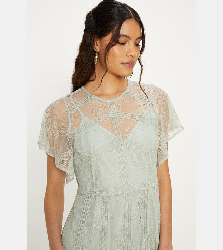 Buy Oasis Premium Delicate Lace Maxi Dress In Green | 6thstreet Bahrain Buy Oasis Premium Delicate Lace Maxi Dress In Green | 6thstreet Bahrain