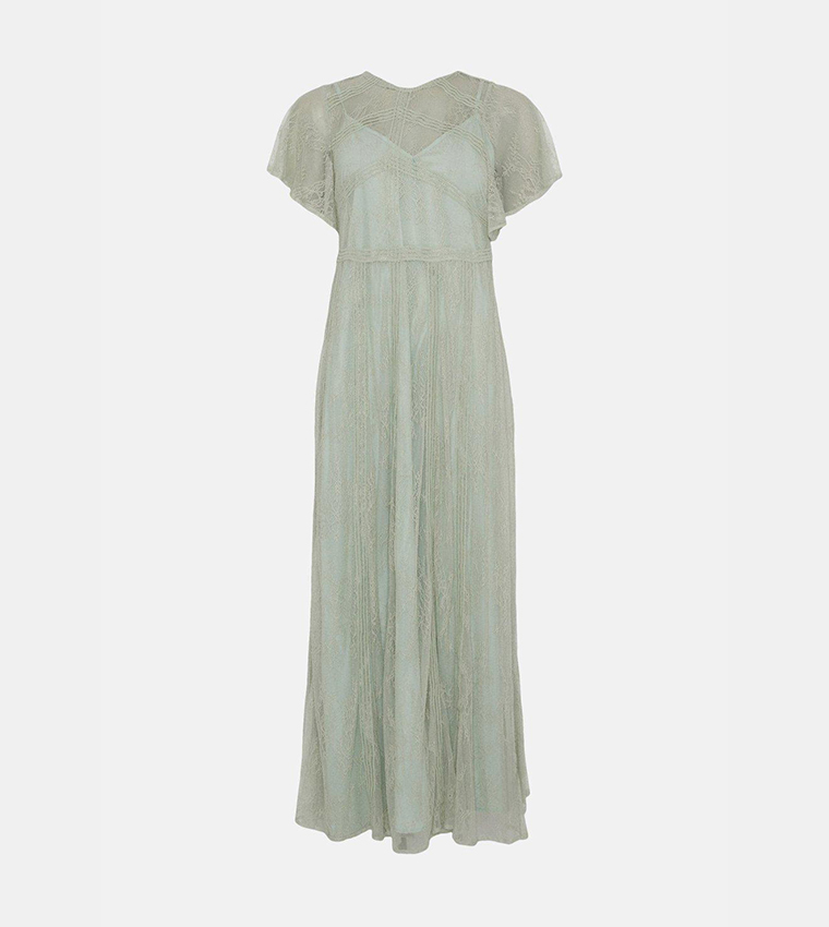 Buy Oasis Premium Delicate Lace Maxi Dress In Green | 6thstreet Bahrain