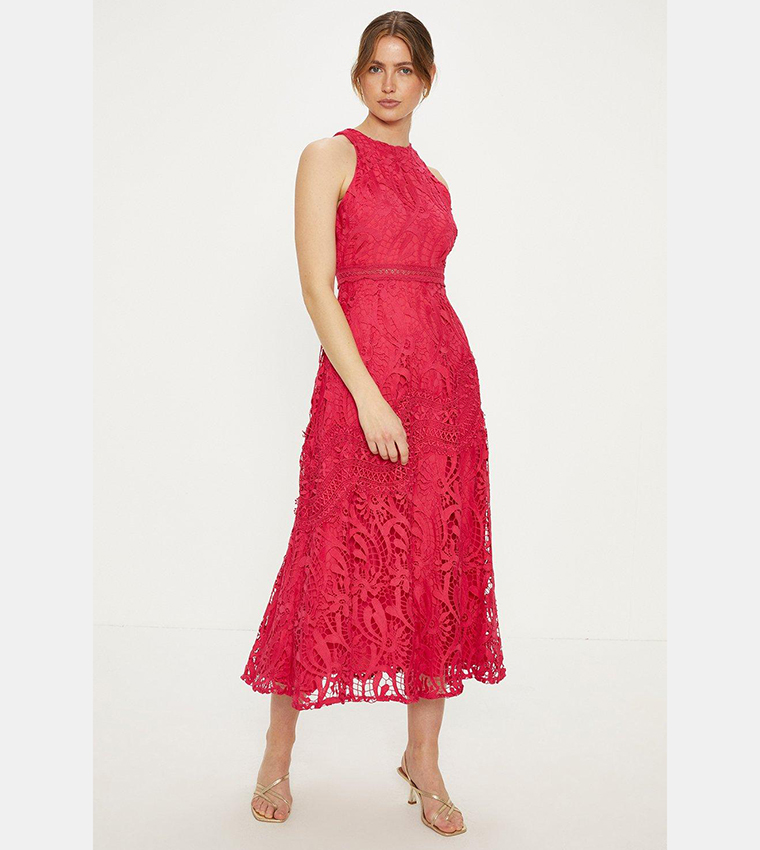 Lace halter midi dress best sale