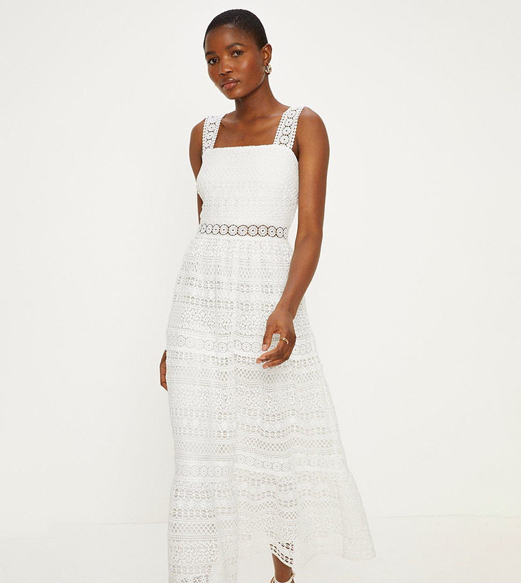 Buy Oasis Premium Geo Lace Tiered Midi Dress In White 6thStreet Kuwait