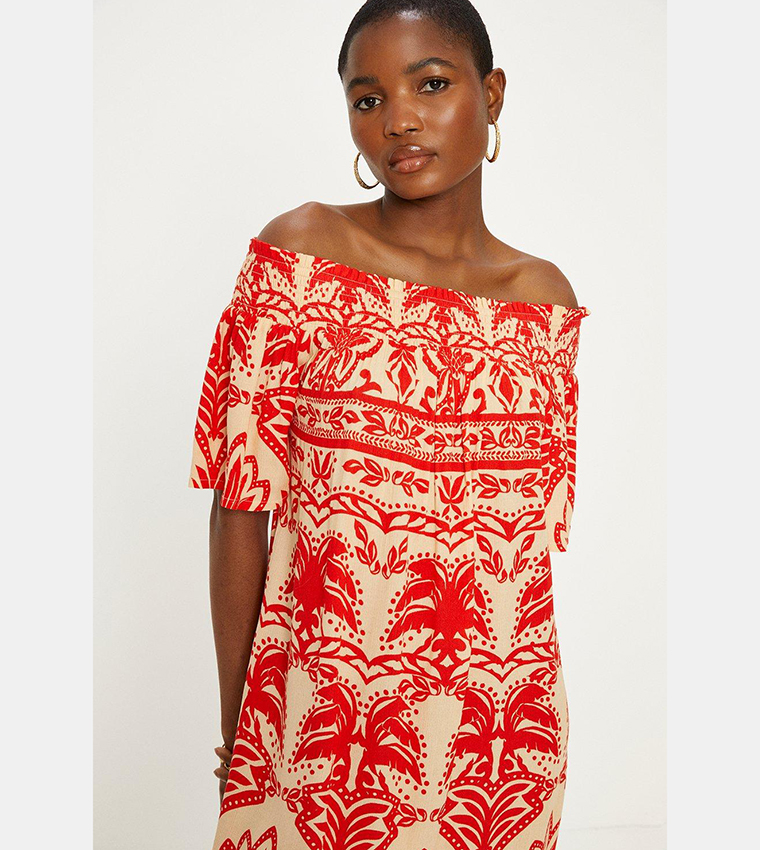 Oasis red hotsell lace bardot dress