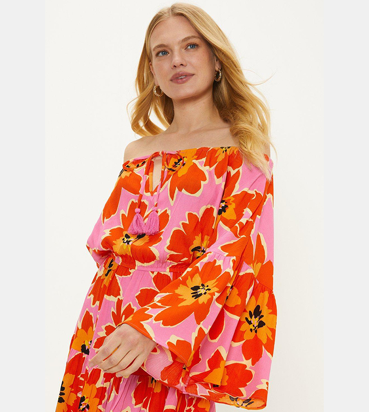 Oasis floral outlet bardot dress