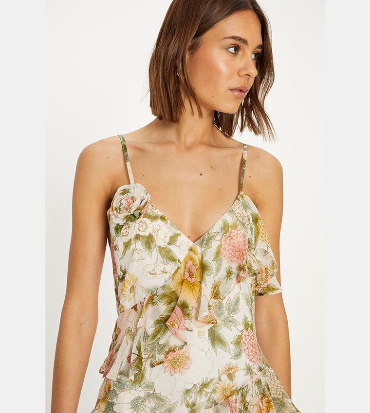 Buy Oasis Floral Asymmetric Ruffle Strappy Midi Dress In White 6thStreet Qatar