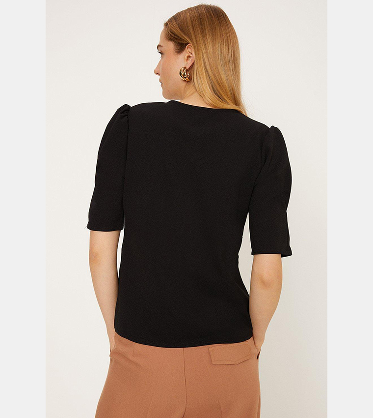 Oasis Twist Front Stretch Crepe Top in Black