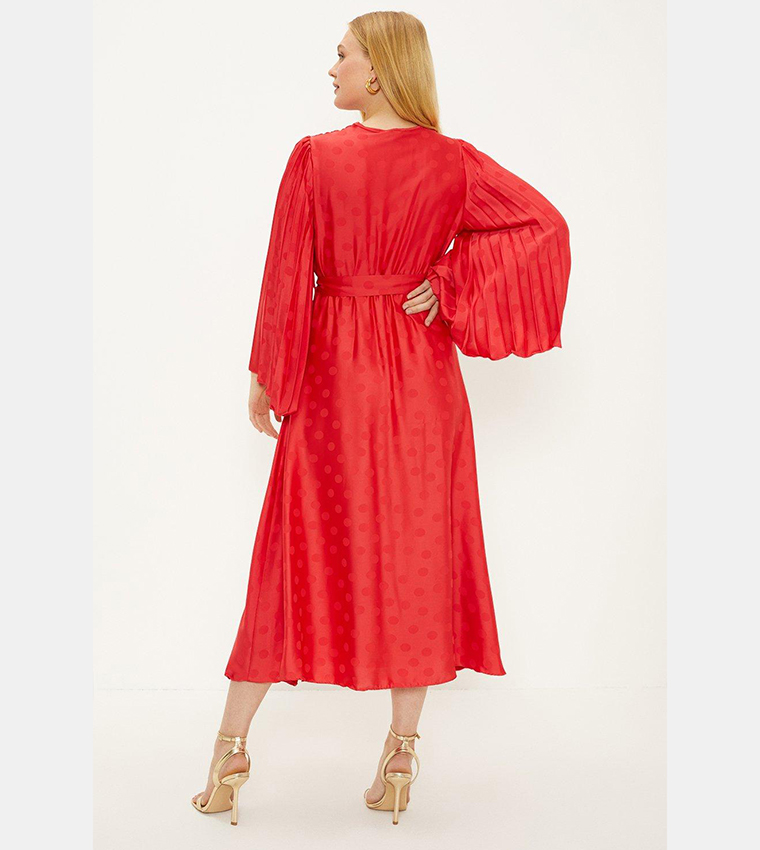 Buy Oasis Plain Satin Jacquard Spot Wrap Midi Dress In Red 6thStreet UAE